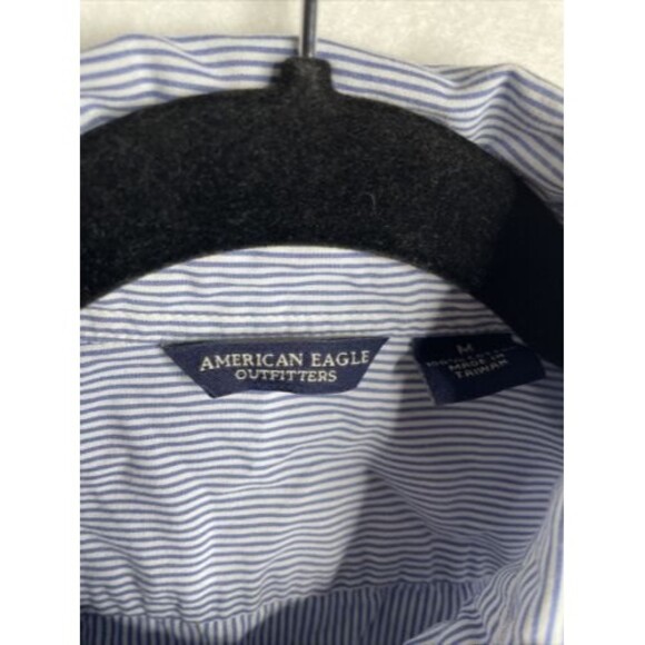 American Eagle Button-Front Favorite Fit Blue/White Stripe Ruffle Front Shirt M - Picture 3 of 12